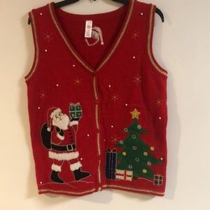 Vintage Christmas ugly sleeveless Red sweater size-4-6(S/CH)